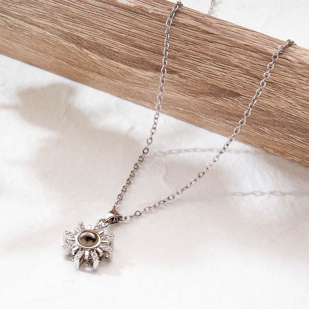Custom Photo Projection Necklace Sun Flower Diamond Couple Gifts - soufeelau