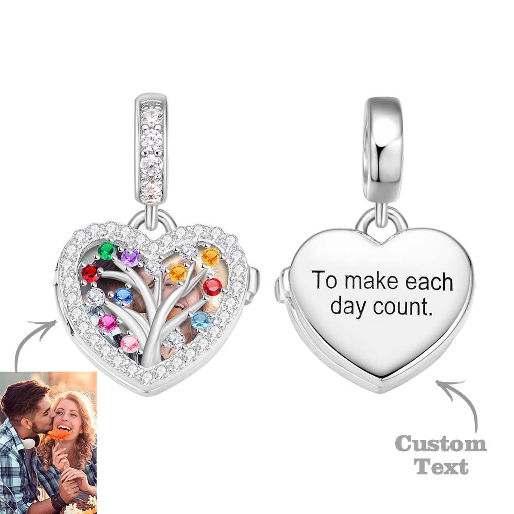 Custom Photo Engraved Charm Family Tree Diamond Heart Gifts - soufeelau