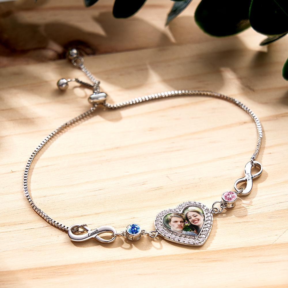 Custom Photo Engraved Birthstone Bracelet Infinite Love Delicate Gifts - soufeelau