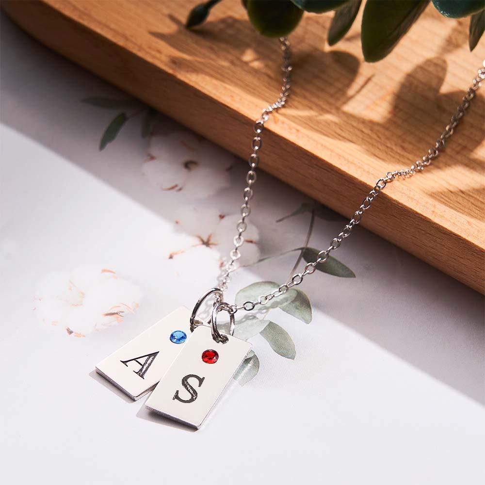 Custom Letter Birthstone Necklace Personalized Exquisite Initial Tag Pendant For Her - soufeelau