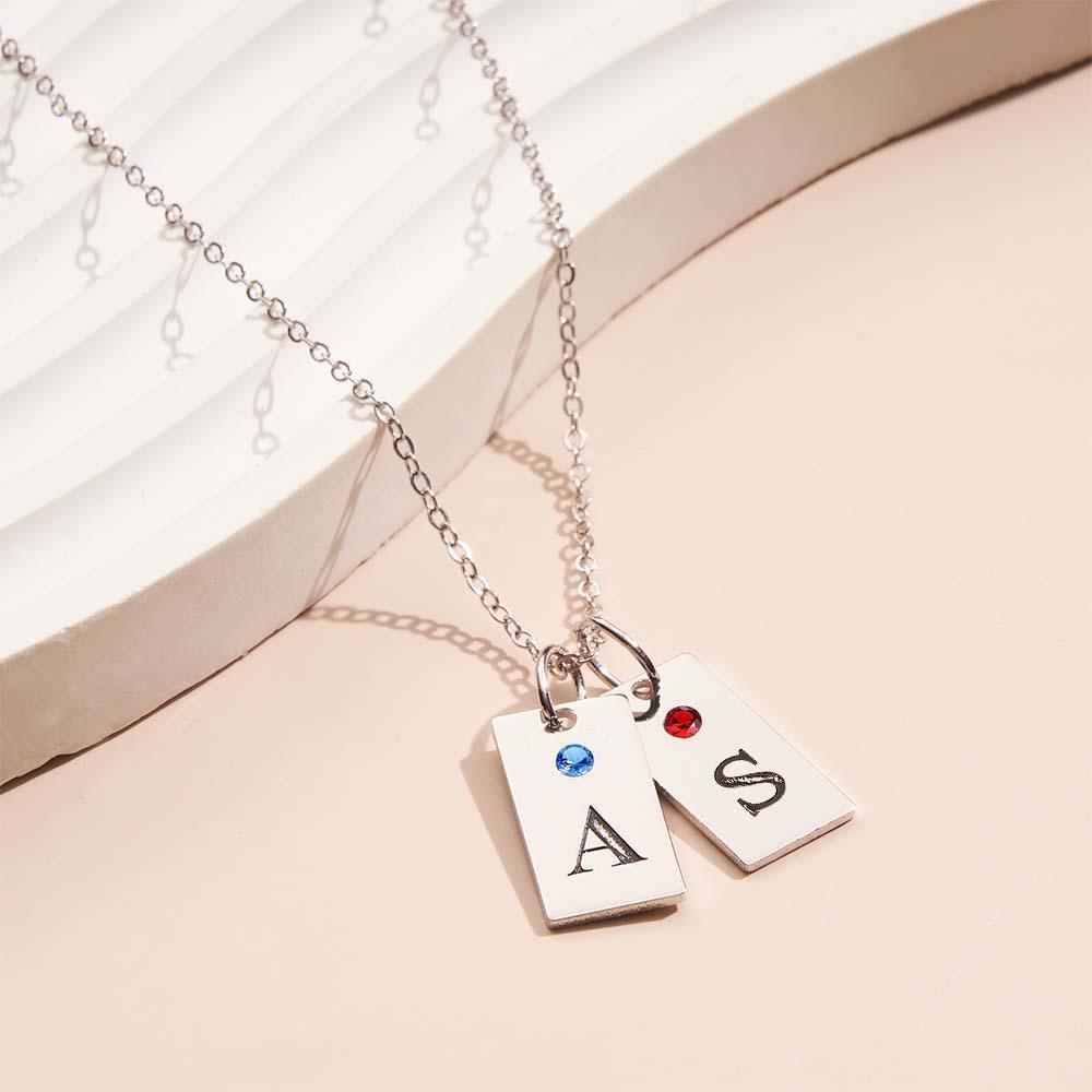 Custom Letter Birthstone Necklace Personalized Exquisite Initial Tag Pendant For Her - soufeelau