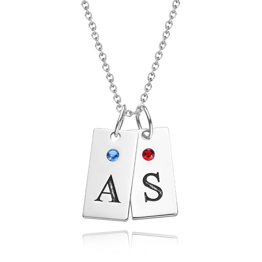 Custom Letter Birthstone Necklace Personalized Exquisite Initial Tag Pendant For Her - soufeelau