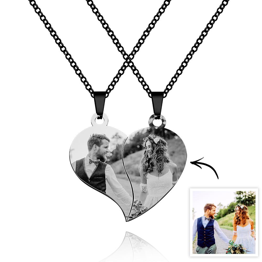 Personalized Necklace for Couple Gift Heart Necklace Engraved with Picture and Text - soufeelau