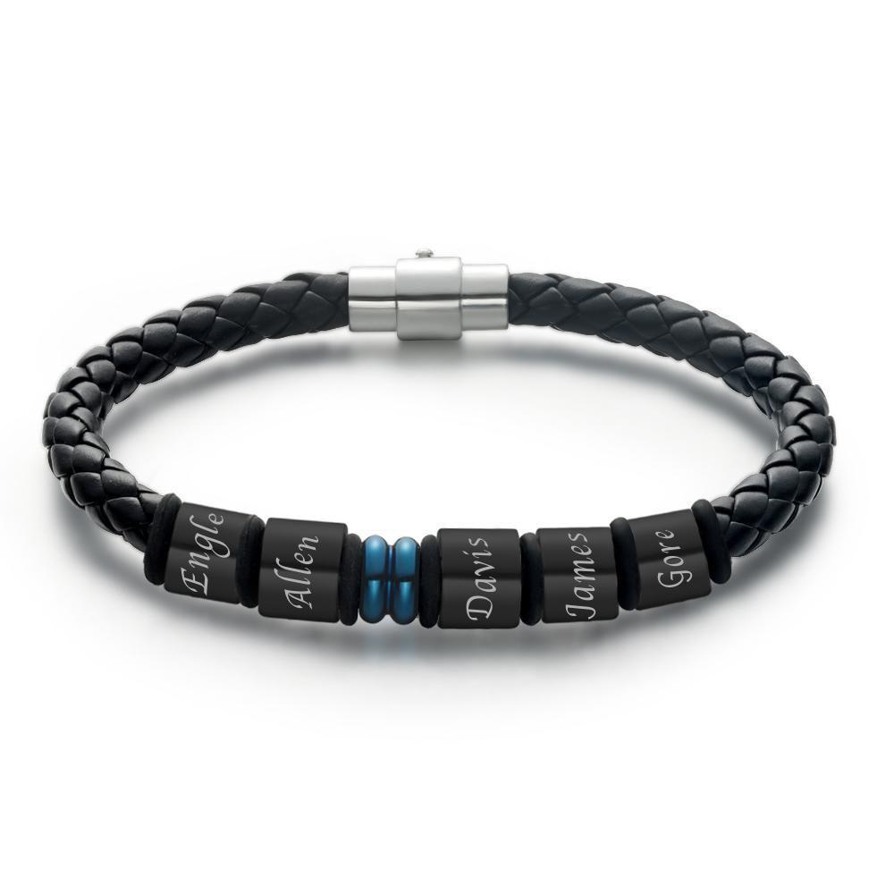 Men's Leather Bracelet Engraved Bracelet Name Bracelet Gift for Day On Father's Day 1-6 Charms