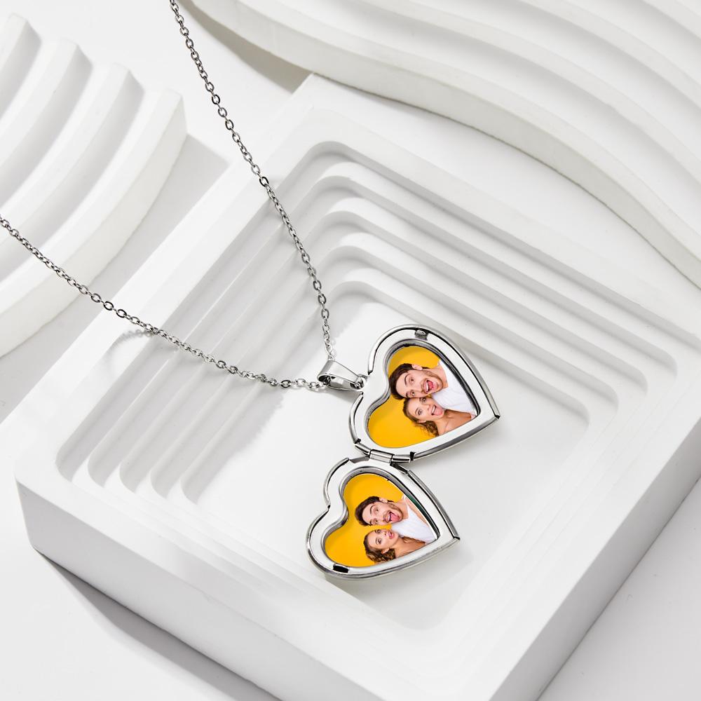 Custom Photo Engraved Neckalce Heart Pendant Exquisite Couple Gifts - soufeelau