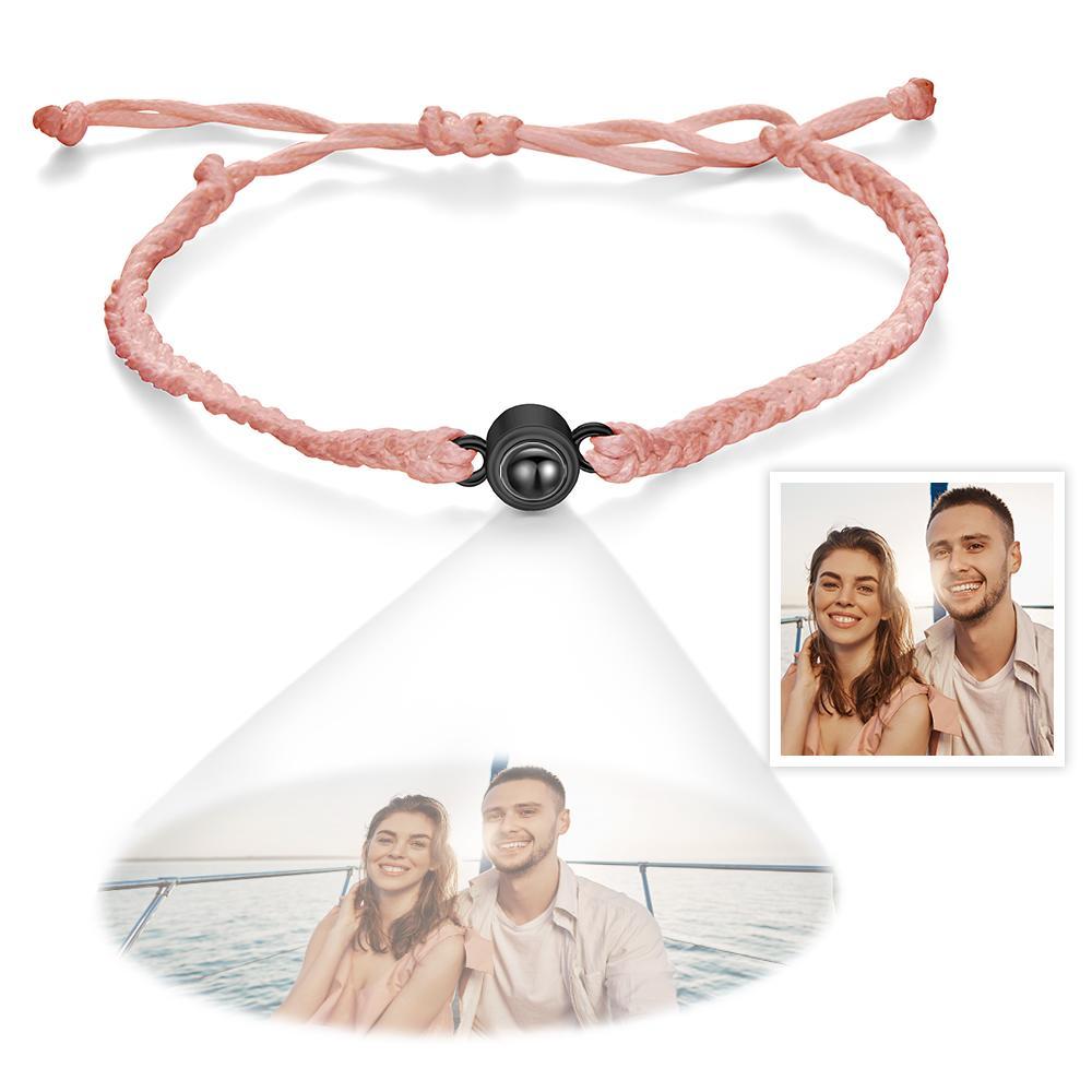 Personalized Pink Bracelet Custom Photo Projection Braided Rope Bracelet Best Gift For Girls Birthday Gift - soufeelau