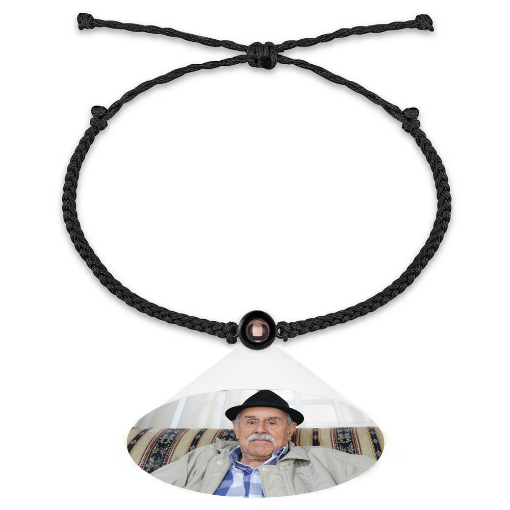 Personalized Photo Projection Couple Bracelet Braided Black Rope Bracelet Gift for Parents and Grandparents - soufeelau
