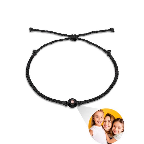 Personalized Photo Projection Couple Bracelet Braided Black Rope Bracelet Gift for Mother's Day - soufeelau