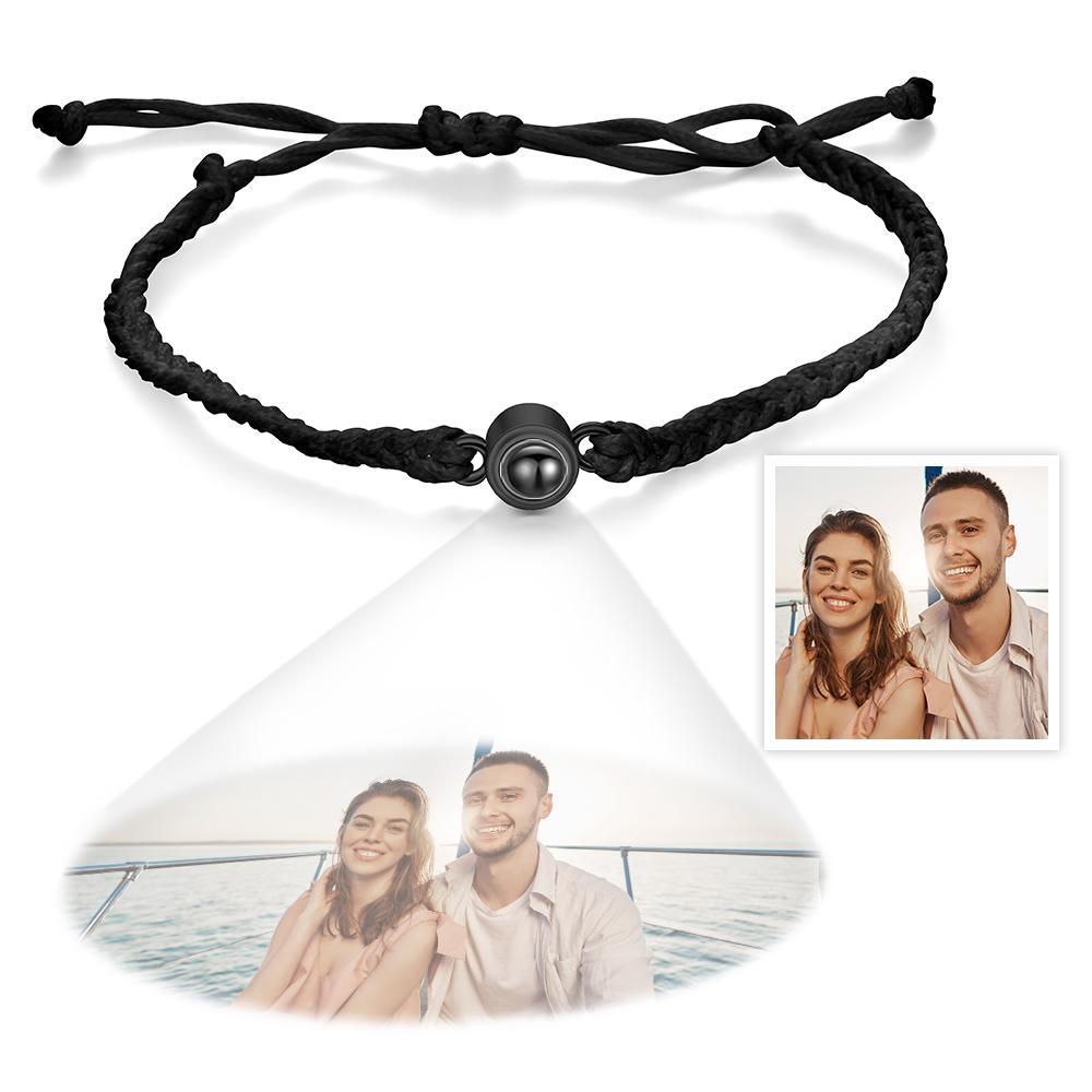 Personalized Photo Projection Couple Bracelet Braided Black Rope Bracelet Gift for Mother's Day - soufeelau