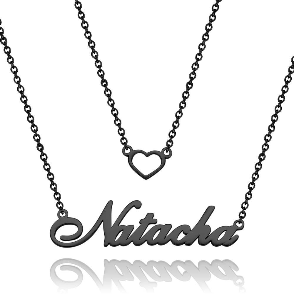 "Give My Heart To You" Personalized Heart Double Chain Name Necklace Unique Gift for Girlfriend - soufeelau