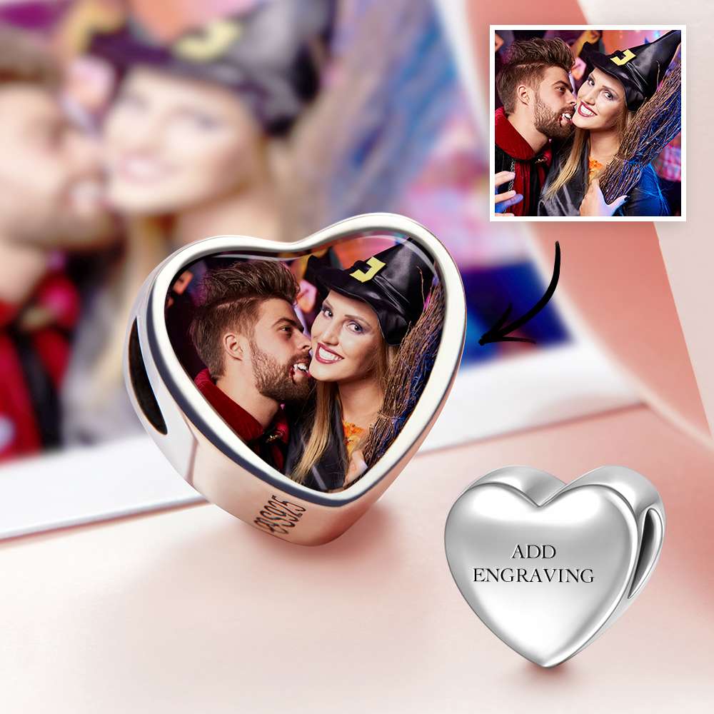 Heart Engraved Photo Charm Silver