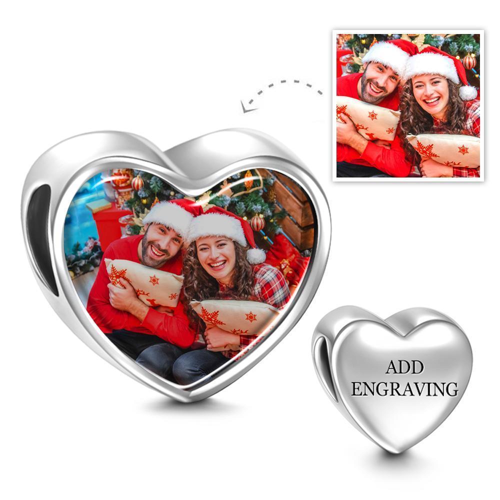 Merry Christmas Engraved Heart Photo Charm