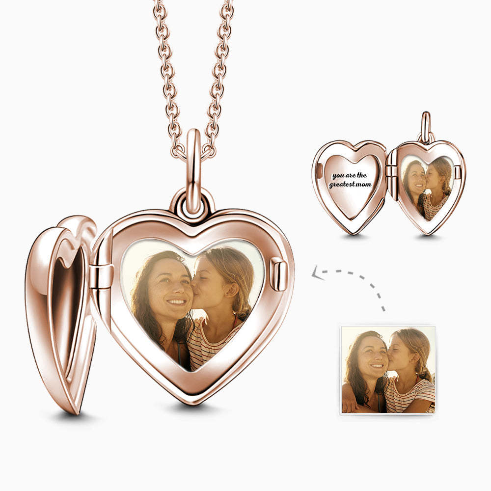 Engraved Heart Photo Locket Necklace Rose Gold Plated
