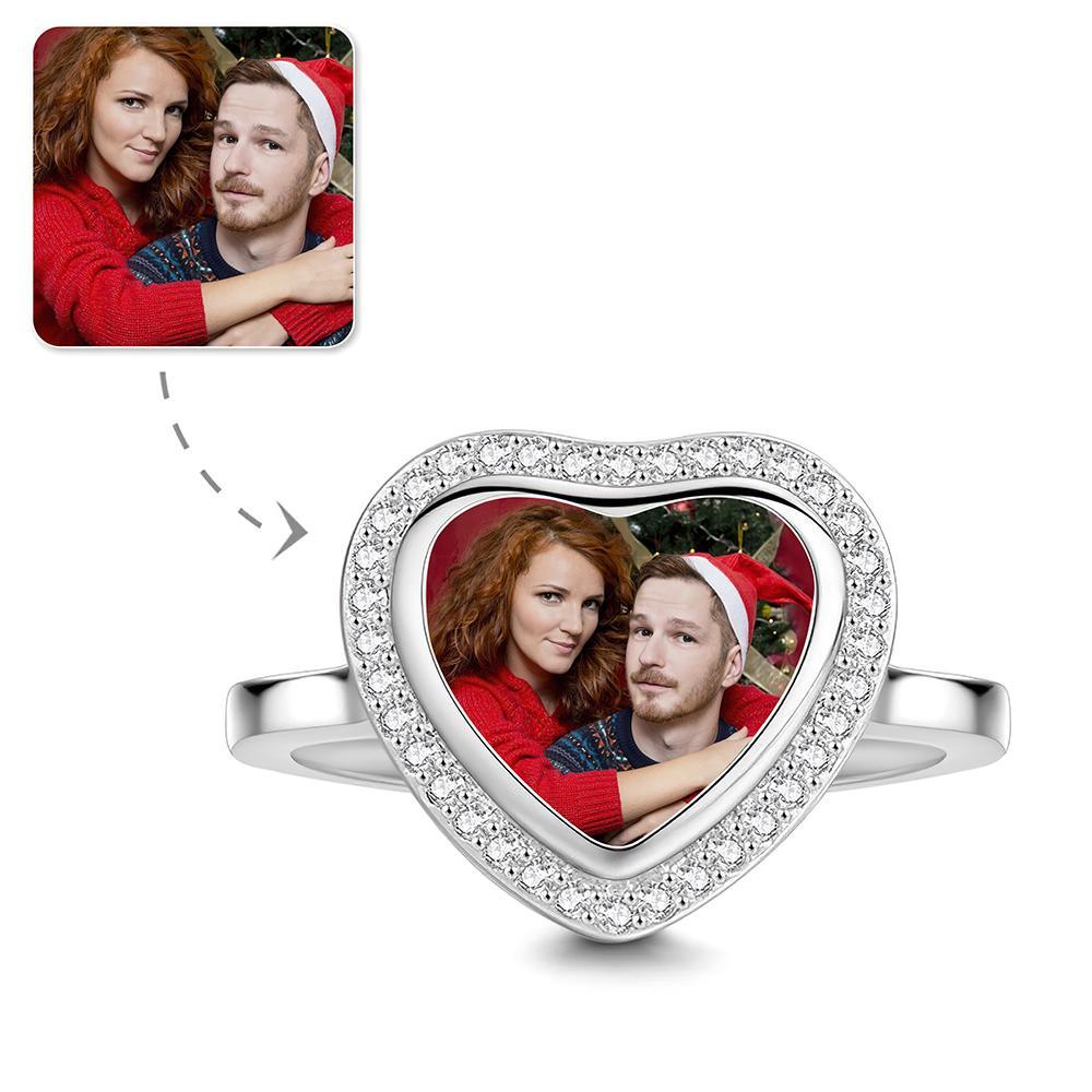 Photo Ring Heart-shaped Silver for Mom/Girlfriend Gifts