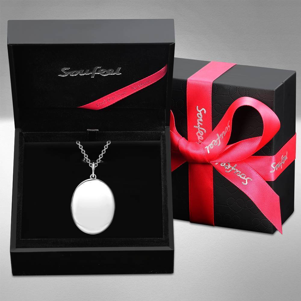 Oval Photo Locket Necklace with Engraving Platinum Plated