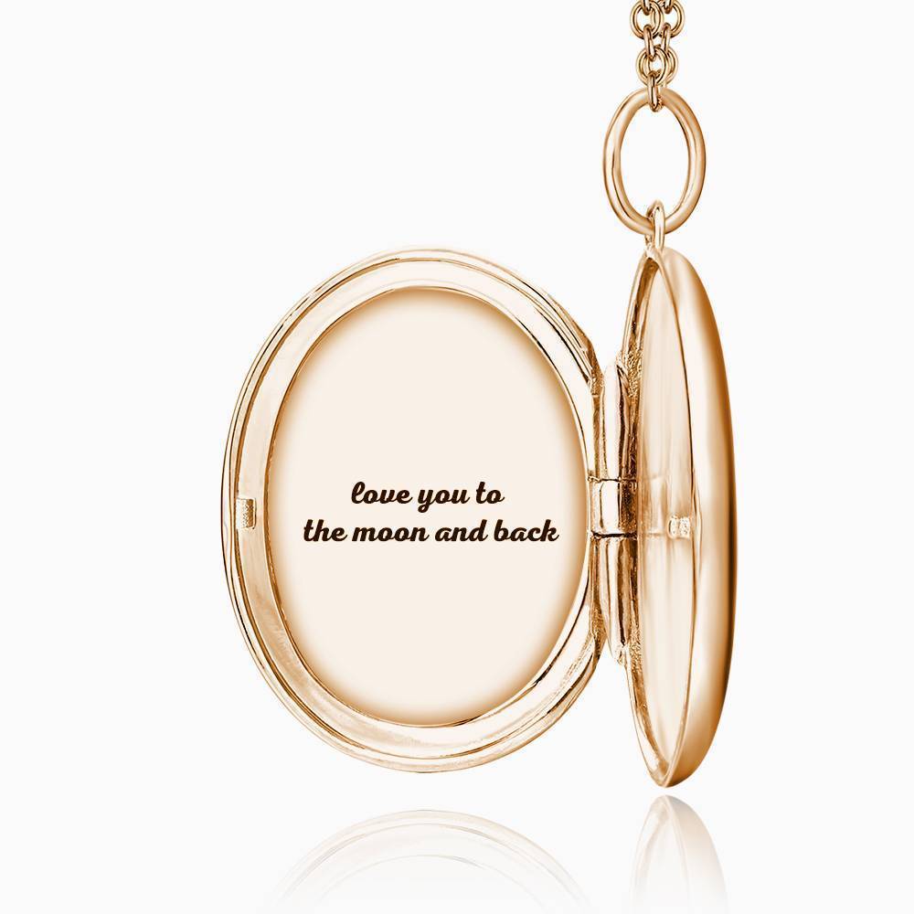 Oval Photo Locket Necklace with Engraving Rose Gold Plated