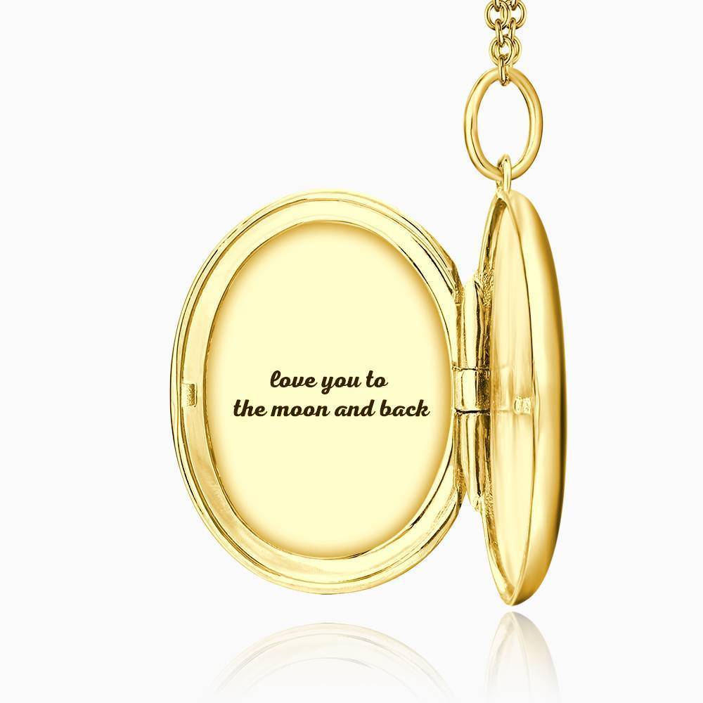 Oval Photo Locket Necklace with Engraving 14k Gold Plated