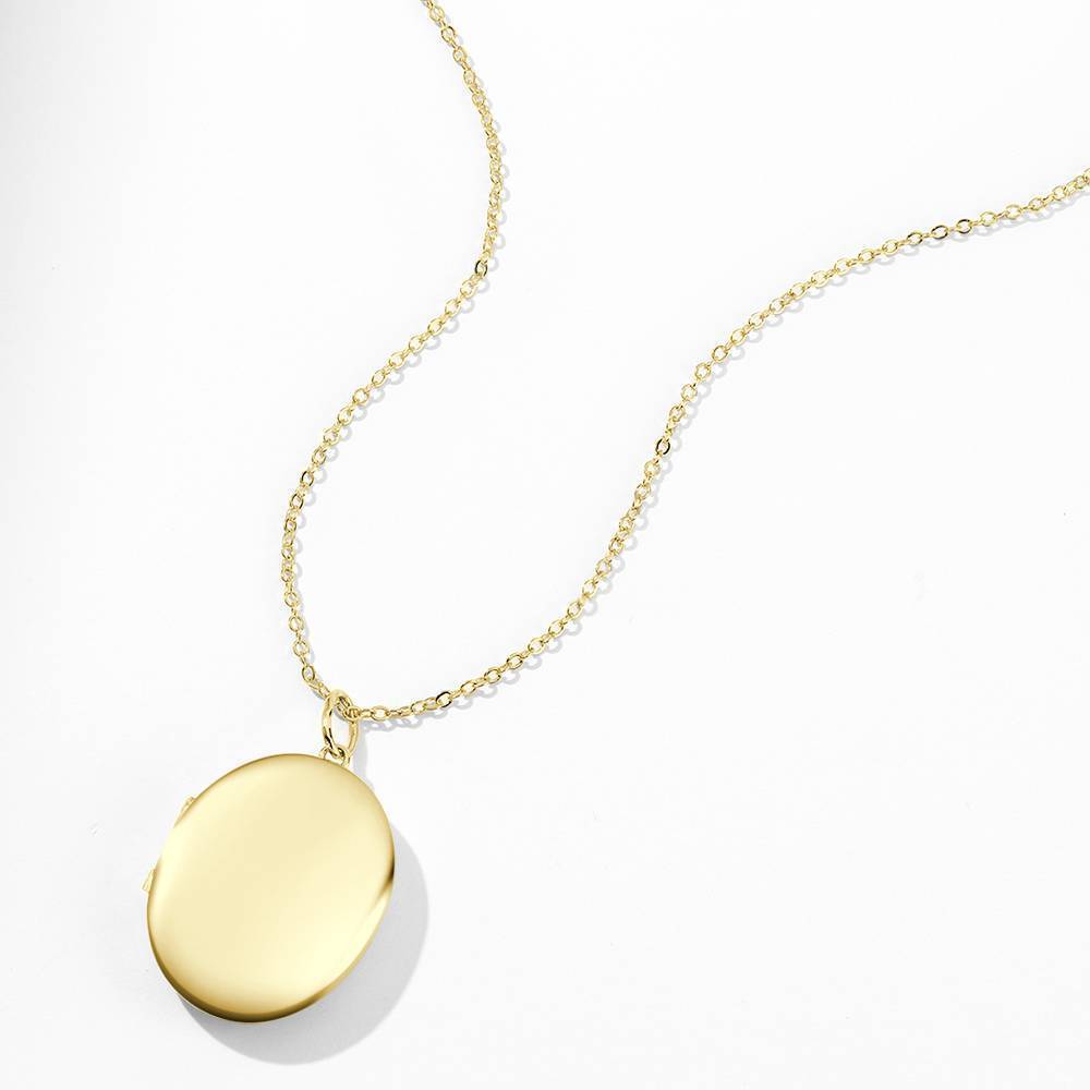 Oval Photo Locket Necklace with Engraving 14k Gold Plated