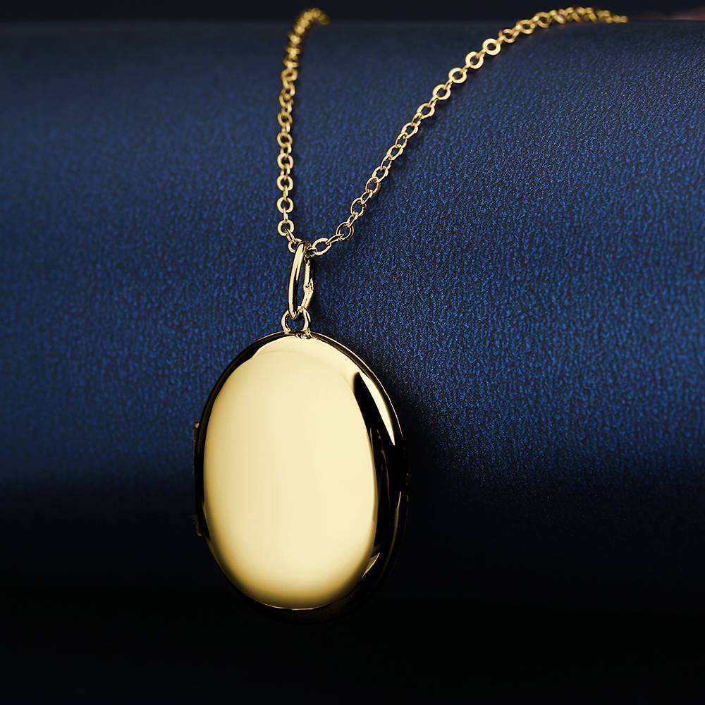 Oval Photo Locket Necklace with Engraving 14k Gold Plated
