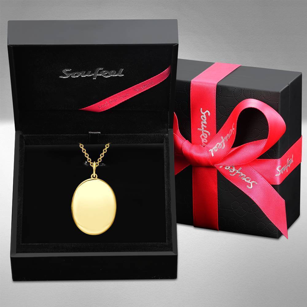 Oval Photo Locket Necklace with Engraving 14k Gold Plated