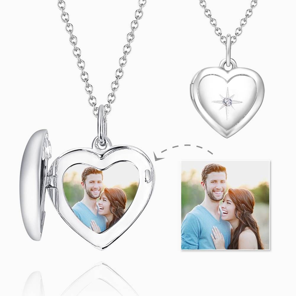 Star Printing Photo Locket Necklace Platinum Plated