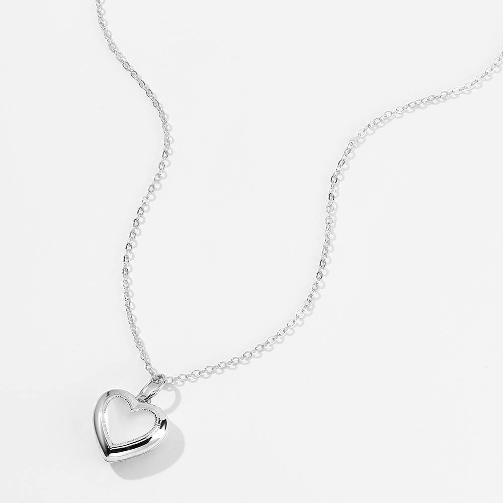 Heart Printing Photo Locket Necklace with Engraving Platinum Plated