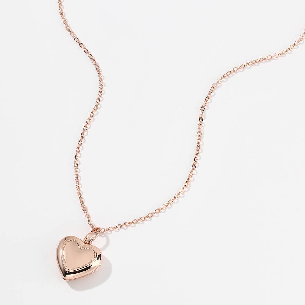 Heart Printing Photo Locket Necklace with Engraving Rose Gold Plated