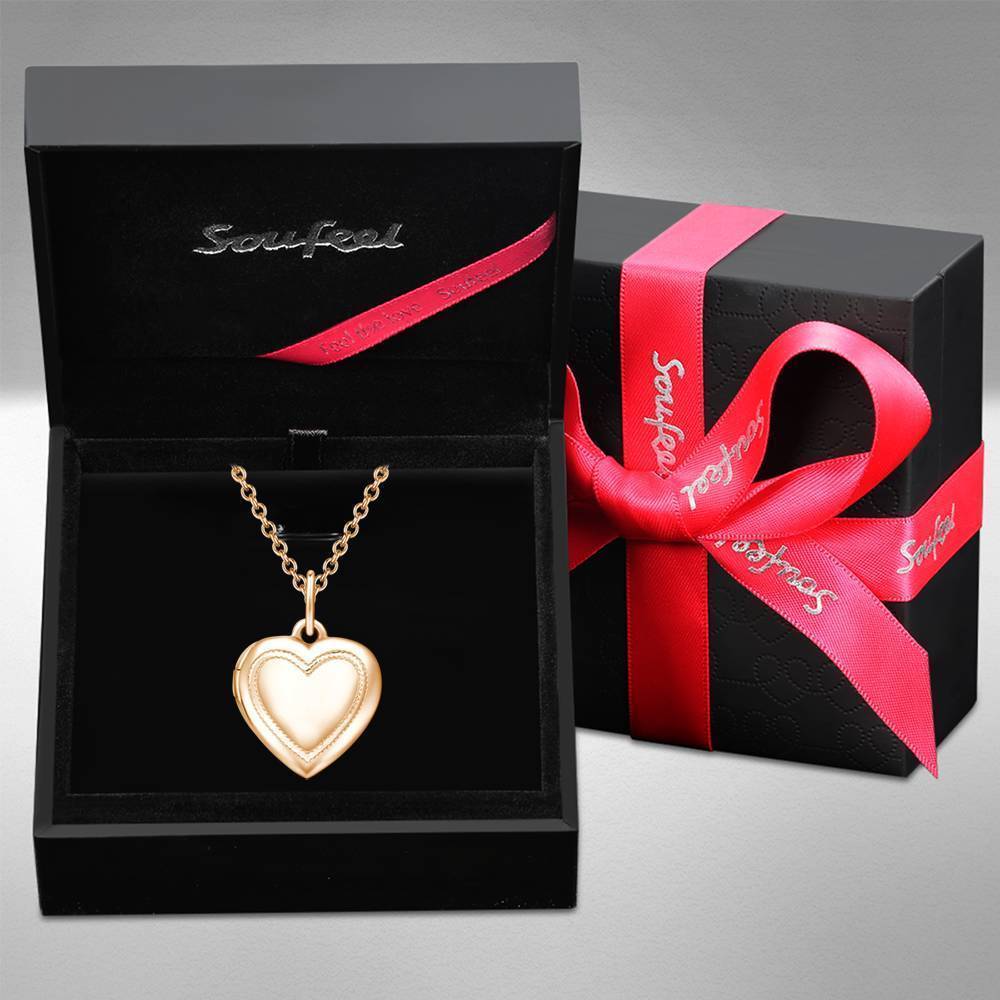 Heart Printing Photo Locket Necklace with Engraving Rose Gold Plated