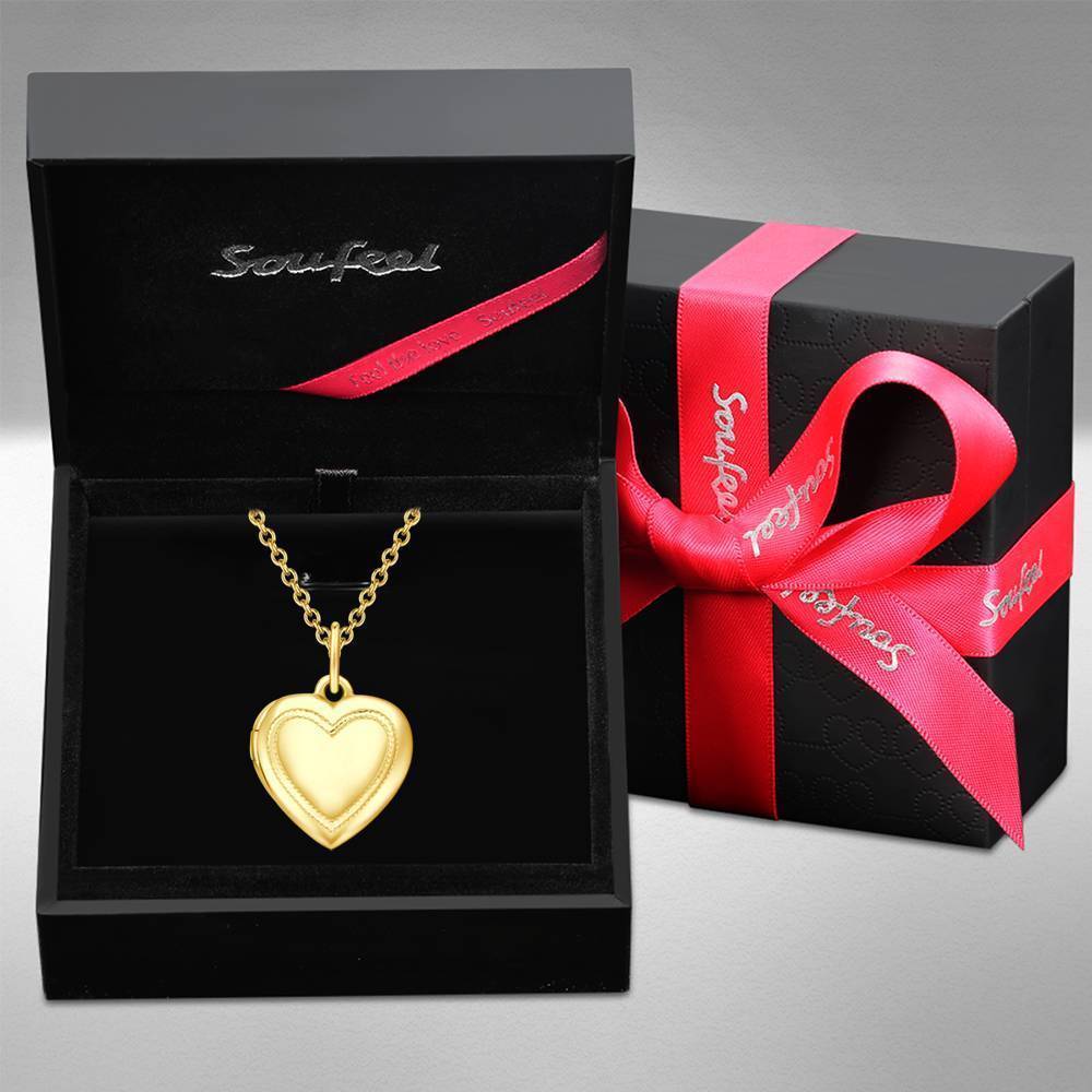 Heart Printing Photo Locket Necklace with Engraving 14k Gold Plated