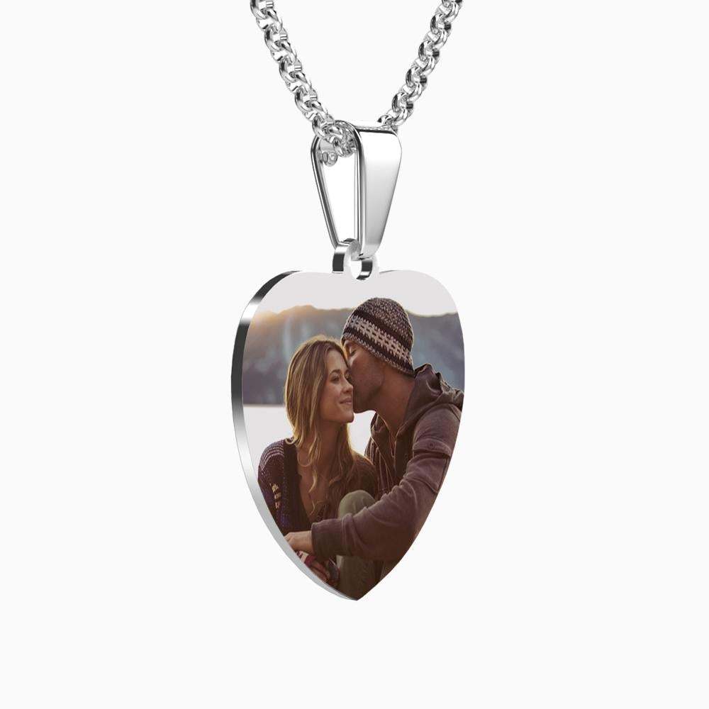 Photo Tag Heart Necklace With Engraving Stainless Steel Photo Necklaces