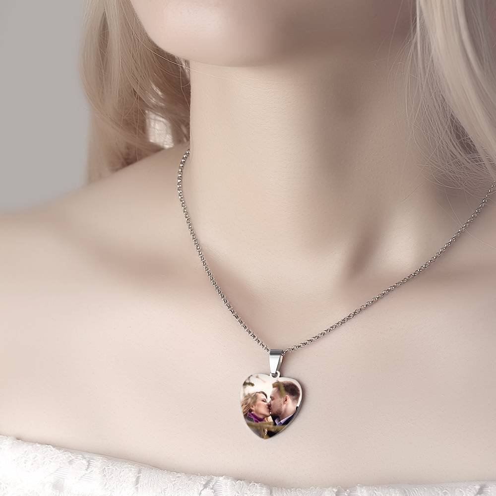 Engraved Heart Tag Photo Necklace Stainless Steel - Color Printing-Christmas Gifts