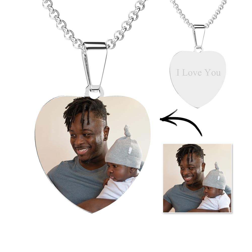 Engraved Heart Tag Photo Necklace Stainless Steel Valentine's Day Gifts for Your Lover