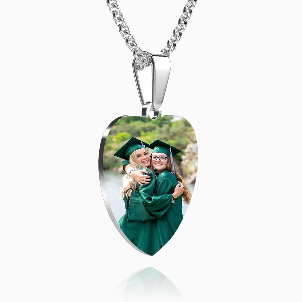 Graduation Gifts Engraved Heart Tag Photo Necklace Stainless Steel - Color Printing