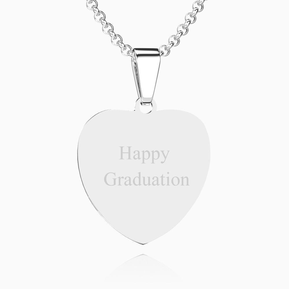 Graduation Gifts Engraved Heart Tag Photo Necklace Stainless Steel - Color Printing