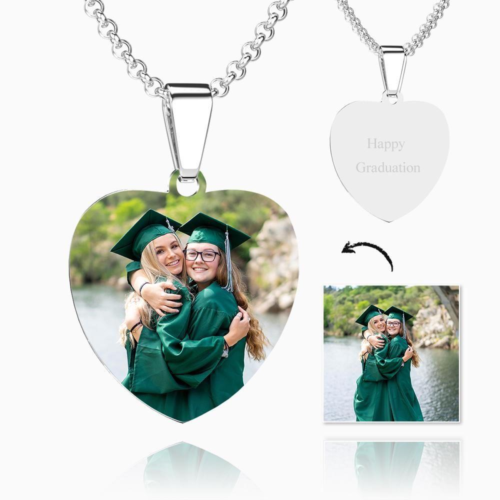 Graduation Gifts Engraved Heart Tag Photo Necklace Stainless Steel - Color Printing