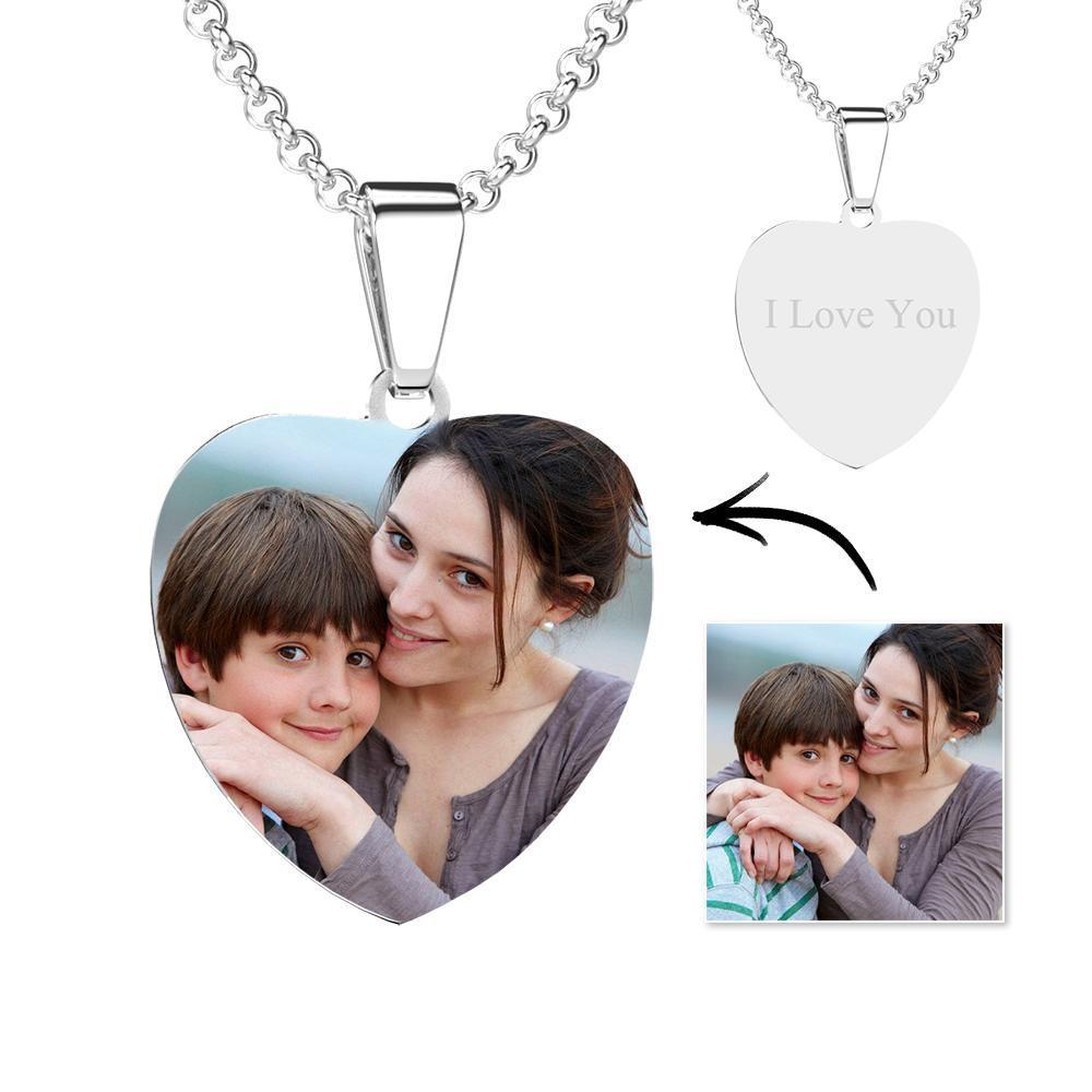 Engraved Heart Tag Photo Necklace Stainless Steel - Color Printing