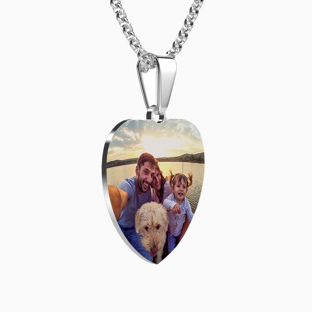 Photo Tag Heart Necklace With Engraving Stainless Steel Photo Necklaces