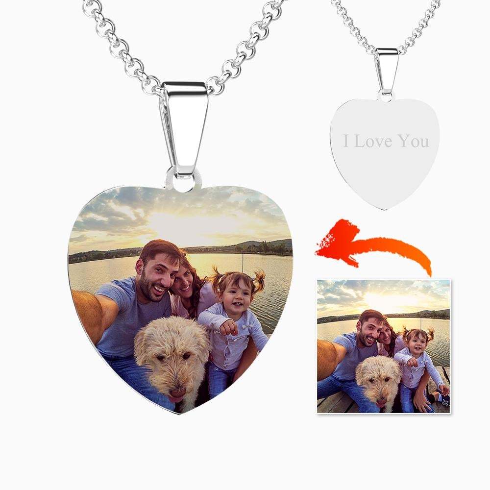 Photo Tag Heart Necklace With Engraving Stainless Steel Photo Necklaces