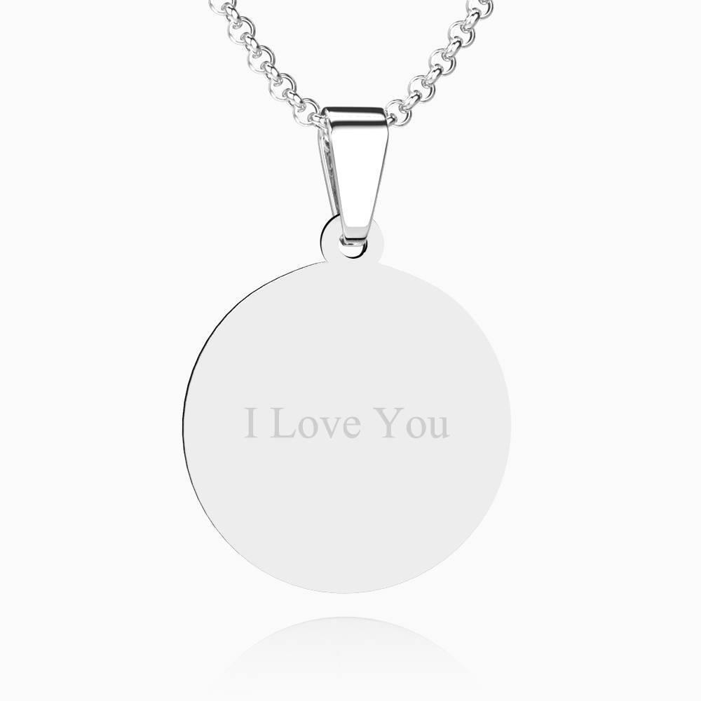 Engraved Round Tag Photo Necklace Stainless Steel