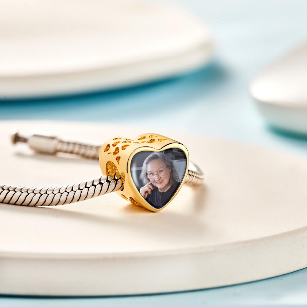 Custom Photo Charm Heart-shaped Hollow Carved Commemorative Gifts for Grandma - soufeelau