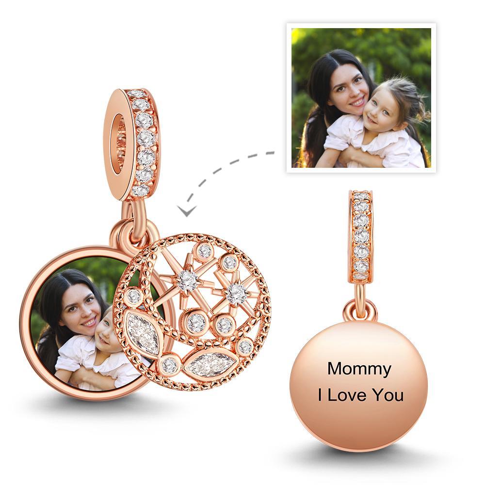 Custom Photo Engraved Charm Moon & Star Pendant Rose Gold Plated Gift for Mom - soufeelau