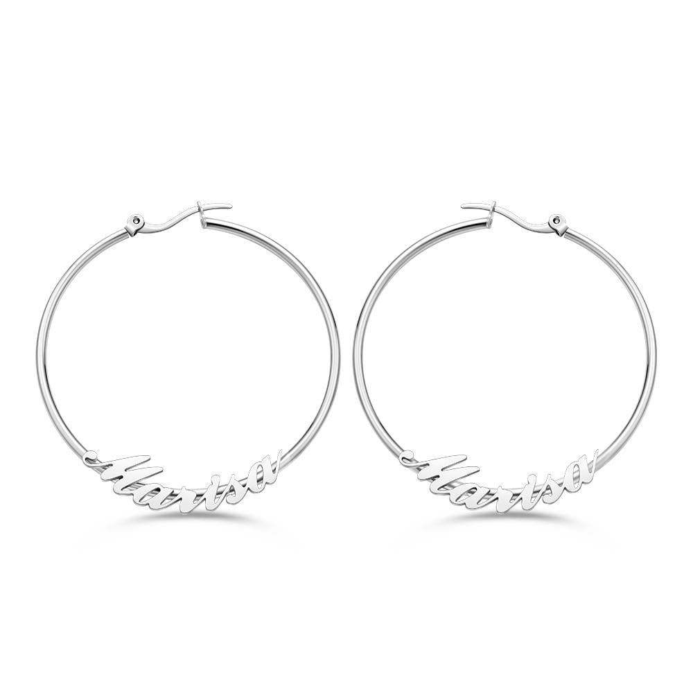 Custom Engraved Earrings Big Hoop Cursive Earrings Gift for Women