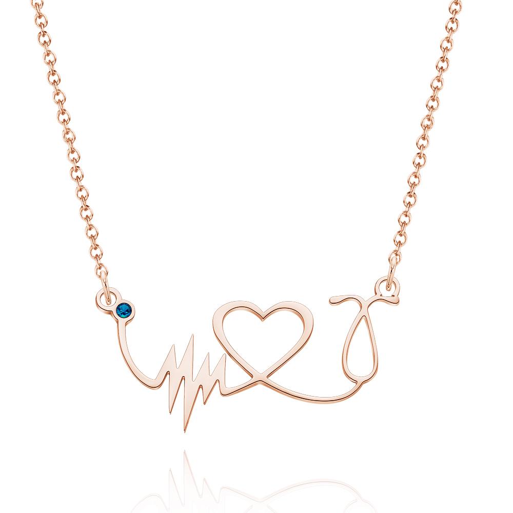 Custom Birthstone Necklace Heartbeat Commemorative Gifts - soufeelau