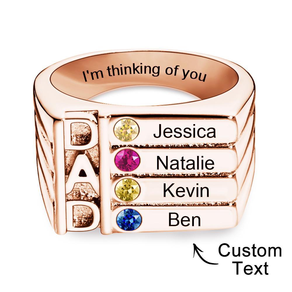 Father's Ring with Birthstones- Engraved - Personalized Dad Ring For Family - soufeelau