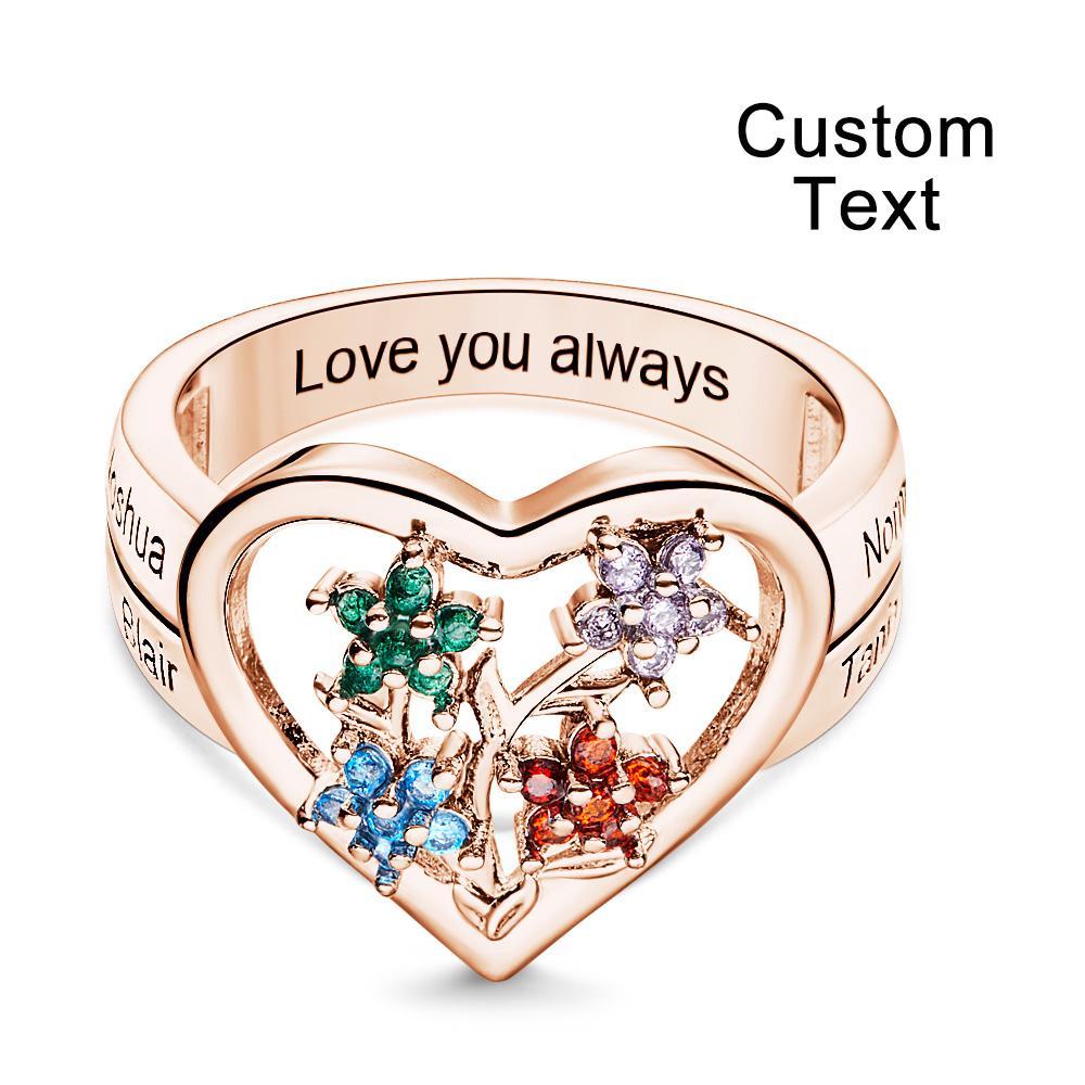 Custom Birthstone Engraved Rings Creative Flowers Rose Gold Gifts - soufeelau