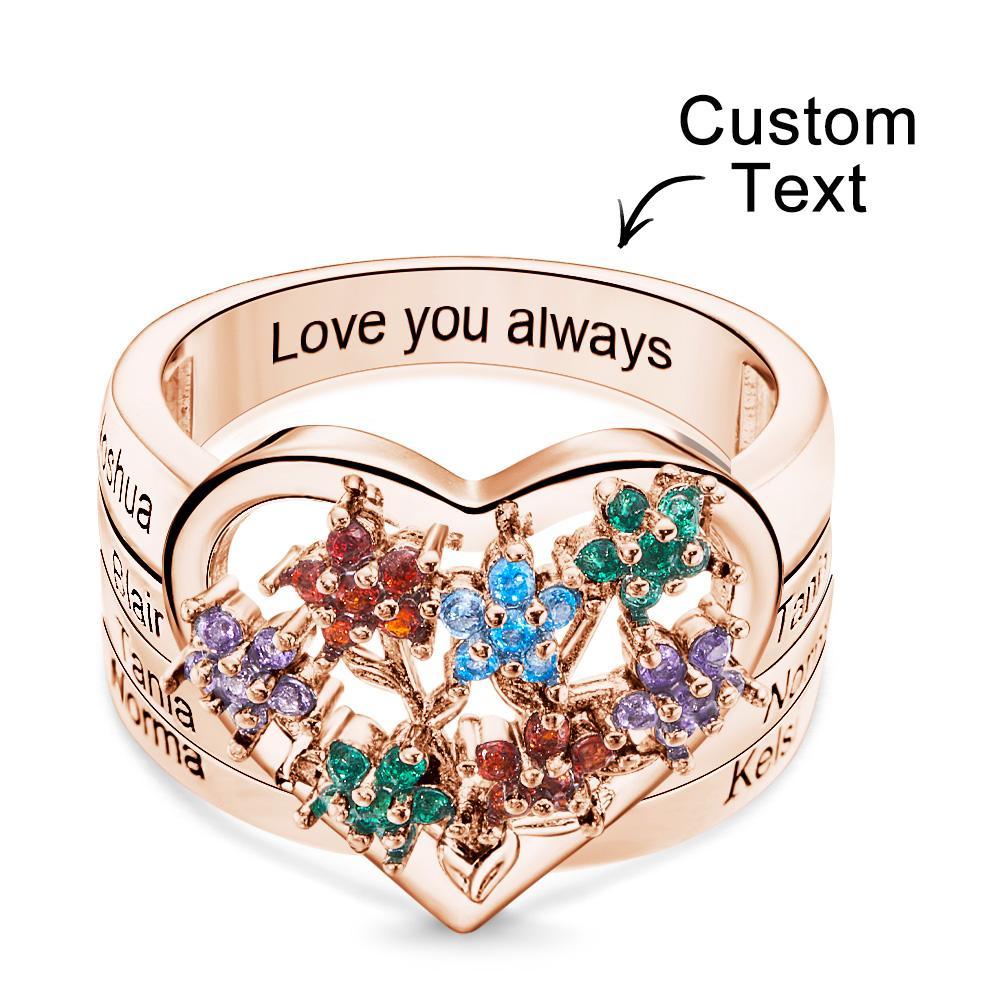 Custom Birthstone Engraved Rings Creative Flowers Rose Gold Gifts - soufeelau