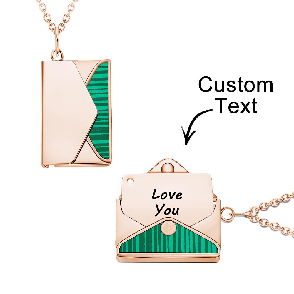 Engraved Envelope Letter Necklace Green Shell Striped Name Necklace - soufeelau