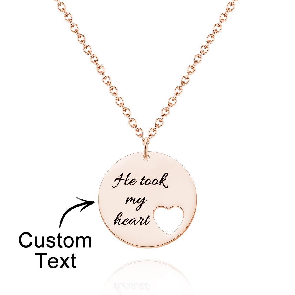 Personalized Heart Cut Necklace Custom Engraved Heart Hollow Circle Pendant - soufeelau