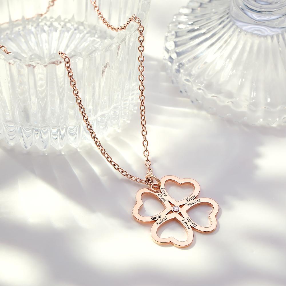 Personalized Four Leaves Clover Necklace Custom Unique Name Necklace for Her - soufeelau