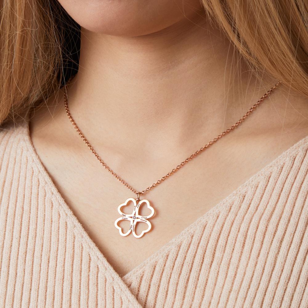 Personalized Four Leaves Clover Necklace Custom Unique Name Necklace for Her - soufeelau